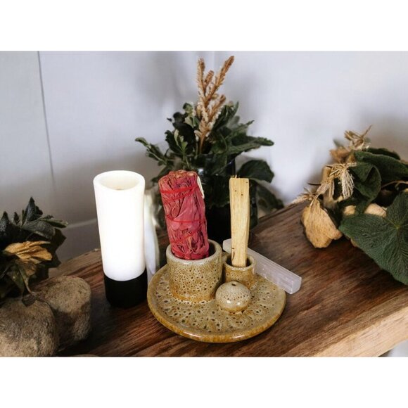 Rustic Ceramic Incense Holder Ash Catcher Altar Sage Smudge Bowl - Picture 6 of 10